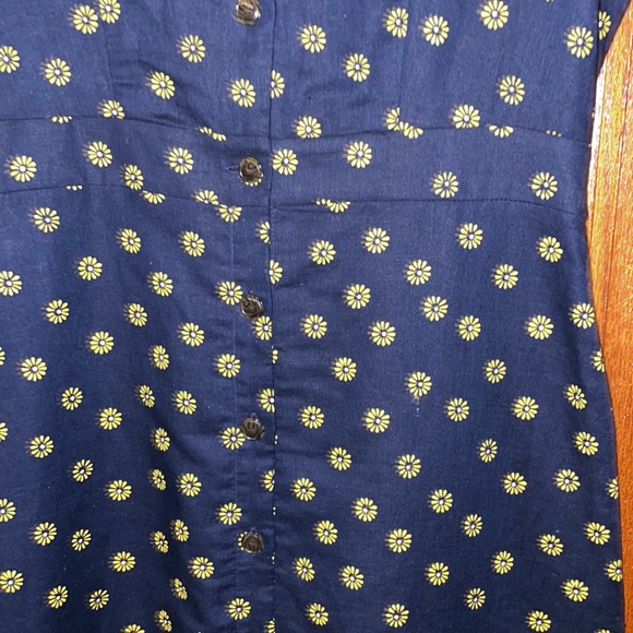 JCrew Factory V-neck button front dress in linen/cotton; Sz 6; style L6981; navy - Picture 4 of 12